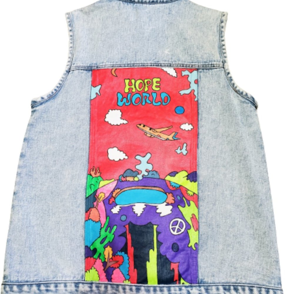 Pacsun Hand Painted Bts J-Hope Hope World Denim Vest Size M